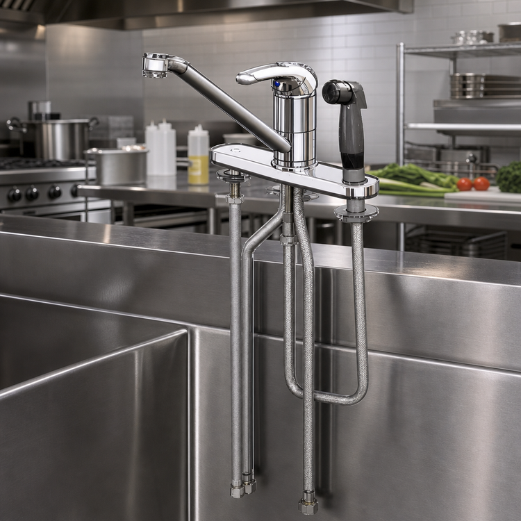 Product image #2 for T&S Brass Low-Lead Single-Lever Deck-Mount Faucet with 48-Inch Side Spray, 8-Inch Centers