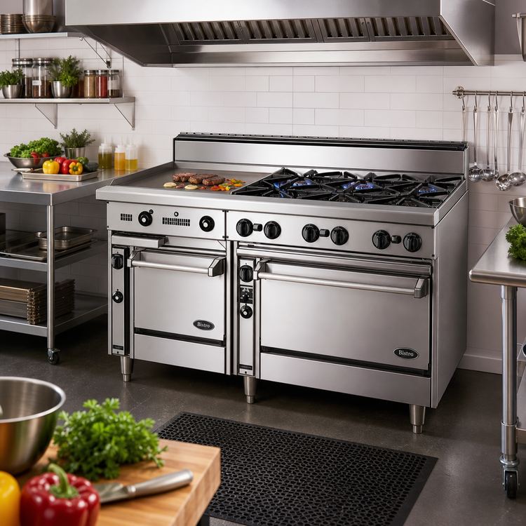 Product image #2 for Bistro 60-Inch Gas Restaurant Range with 6 Open Burners, 24-Inch Griddle, Space Saver Oven and Convection Oven