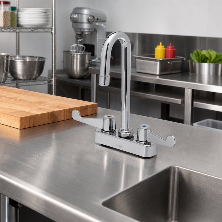 Product image #2 for equip 4-Inch Centers Deck-Mount Workboard Mixing Faucet with 5-9/16-Inch Swivel Gooseneck