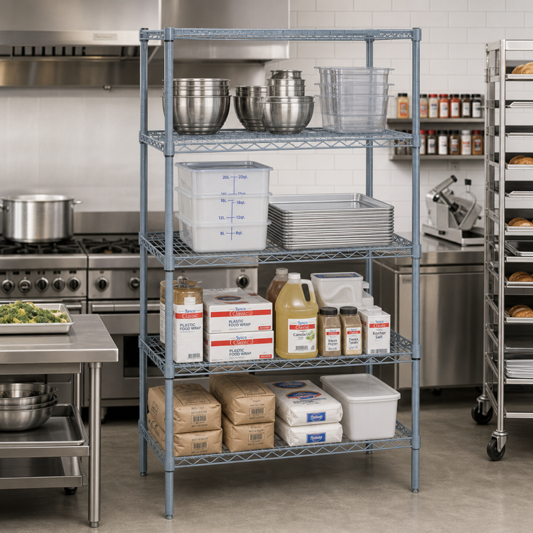 Product image #3 for Quantum Wire Shelving Starter Kit, 42"W x 21"D x 86"H, 5 Shelves, Gray Epoxy