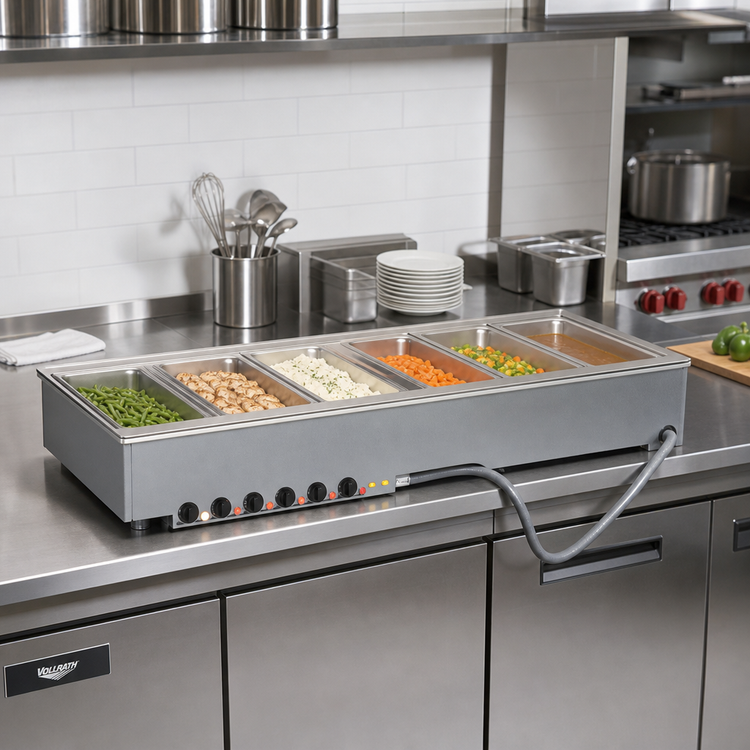 Product image #2 for Vollrath 6-Well Drop-In Electric Hot Food Well with Thermostatic Controls, Wet Operation, Manifold Drain, 208V