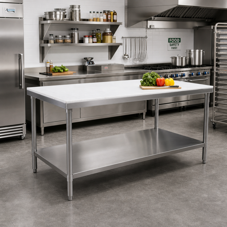 Product image #2 for Advance Tabco Poly-Vance Poly-Top Work Table with Stainless Steel Undershelf, 120 x 30 Inches