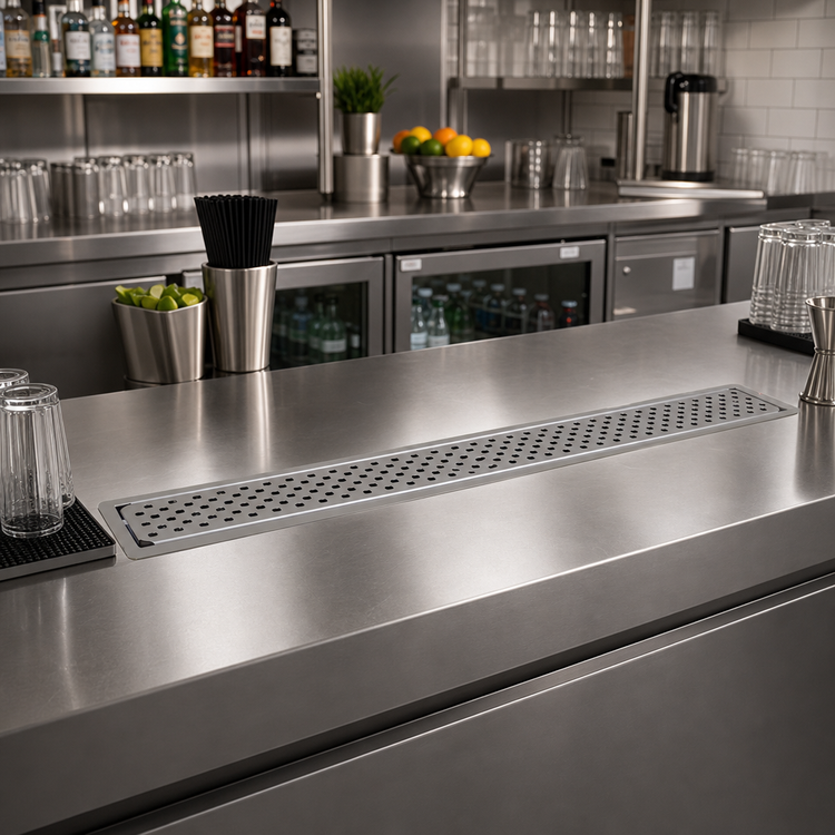 Product image #2 for Glastender 36-Inch Drop-In Stainless Steel Drink Rail with Removable Perforated Inserts