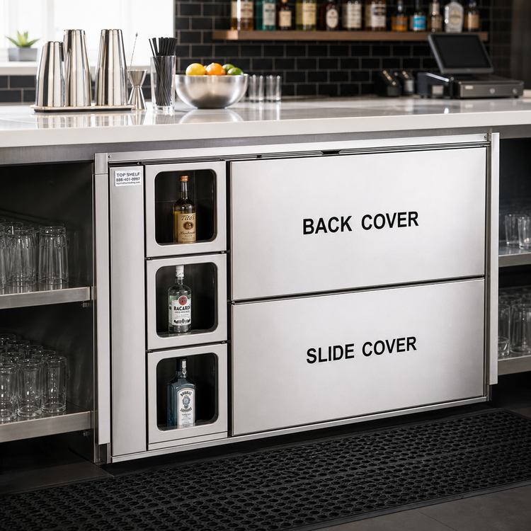 Product image #2 for Top Shelf 42-Inch Underbar Bottle Well with Ice Chest Cover Assembly, 3-Bottle Capacity