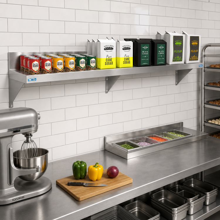 Product image #2 for Koolmore 72-Inch x 12-Inch Heavy-Duty Stainless Steel Wall Shelf with 1-1/2-Inch Backsplash