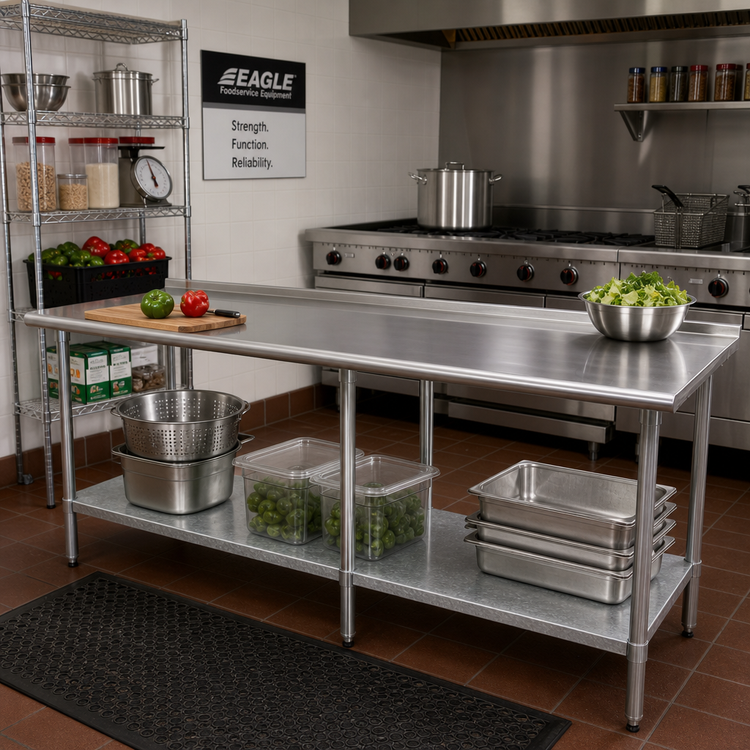 Product image #2 for Eagle Deluxe Series 120-Inch x 30-Inch Stainless Steel Work Table with Rear Upturn and Adjustable Galvanized Undershelf