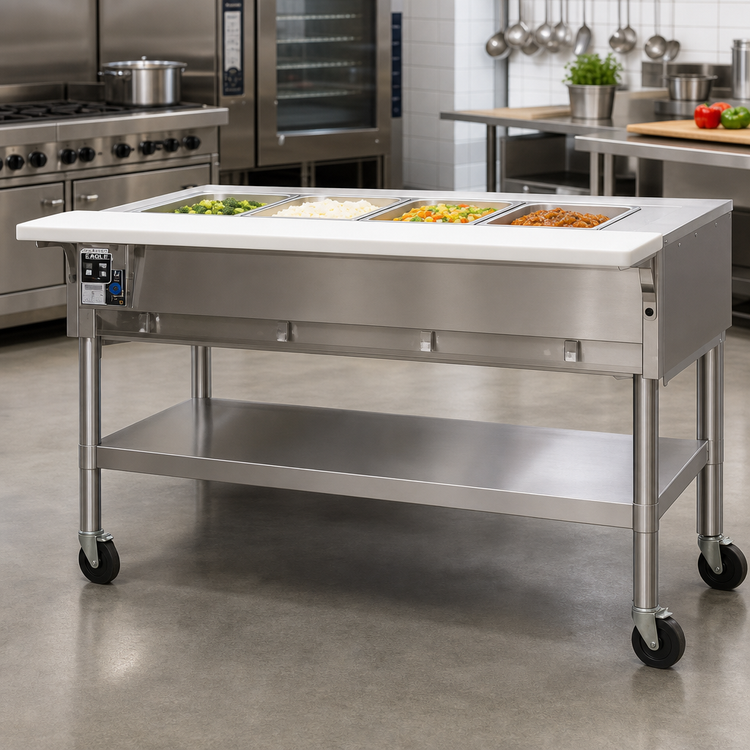 Product image #2 for Eagle Group Portable Electric Hot Food Table with 4 Dry Wells, Open Base and Cutting Board, 66 Inch, 208V