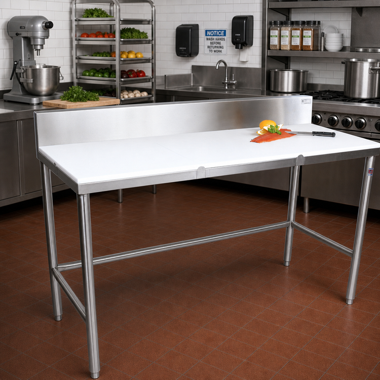 Product image #2 for John Boos 48-Inch x 30-Inch Trimming Table with 3/4-Inch Reversible Poly Top and 6-Inch Removable Backsplash