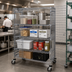 Thumbnail image #2 for Quantum Mobile 4-Shelf Wire Security Cage Unit with Locking Doors, Chrome-Plated, 60W x 21D x 69H
