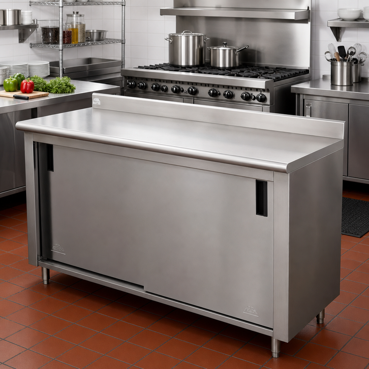 Product image #2 for Advance Tabco Enclosed Stainless Steel Work Table with Cabinet Base, 120 x 30 Inches