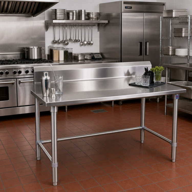 Product image #2 for John Boos Stallion 108-Inch x 30-Inch Stainless Steel Cocktail Station Work Table with 5-Inch Backsplash and Safety Edge