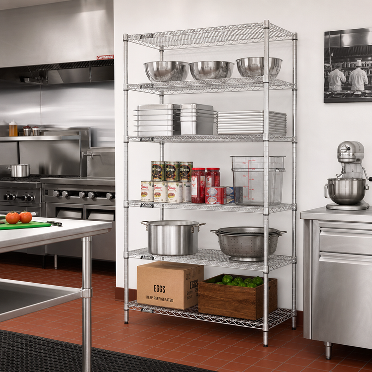 Product image #2 for Eagle Group 60 Inch W x 21 Inch D x 86 Inch H 5-Tier Starter Wire Shelving Unit, Stainless Steel Finish