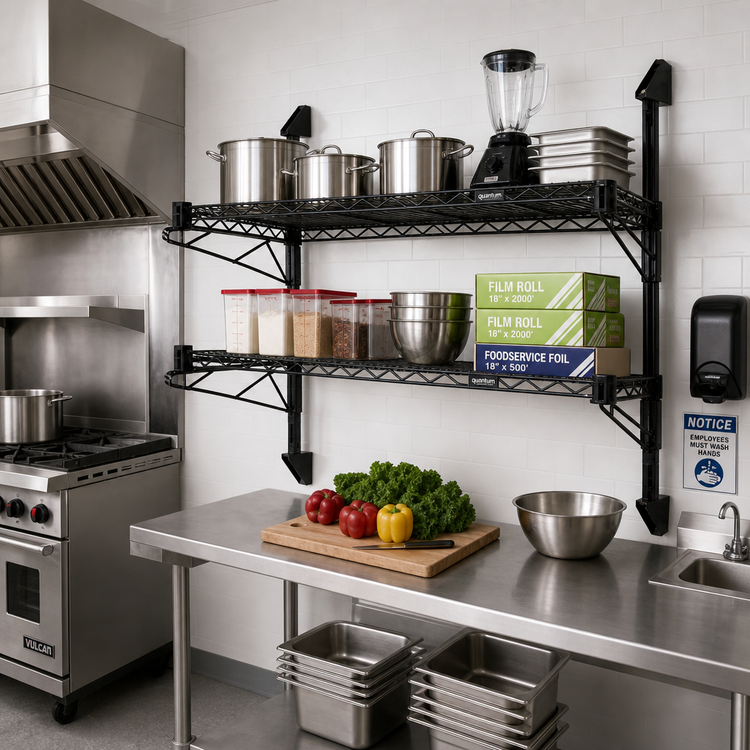 Product image #2 for Quantum Cantilever 2-Shelf Wall-Mount Wire Shelving Unit, 72 x 24 Inches, Black Epoxy Finish