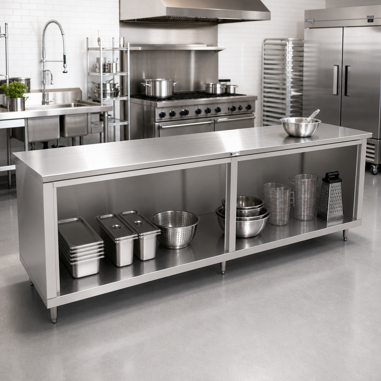 Product image #2 for John Boos 132-Inch W x 24-Inch D Open Front Stainless Steel Work Table with Cabinet Base