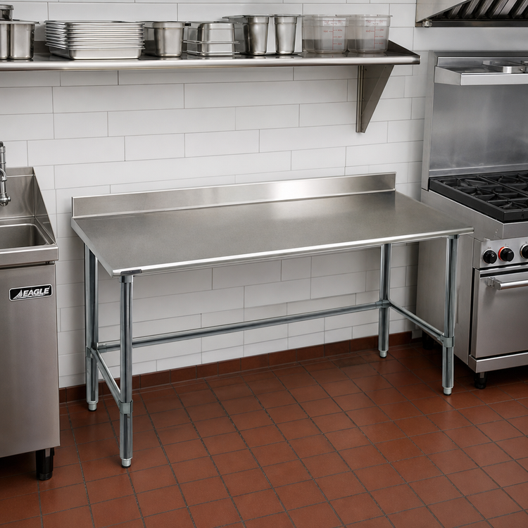 Product image #2 for Eagle Budget Series 48-Inch x 24-Inch 430 Stainless Steel Work Table with 4-1/2-Inch Backsplash and Galvanized Tubular Base