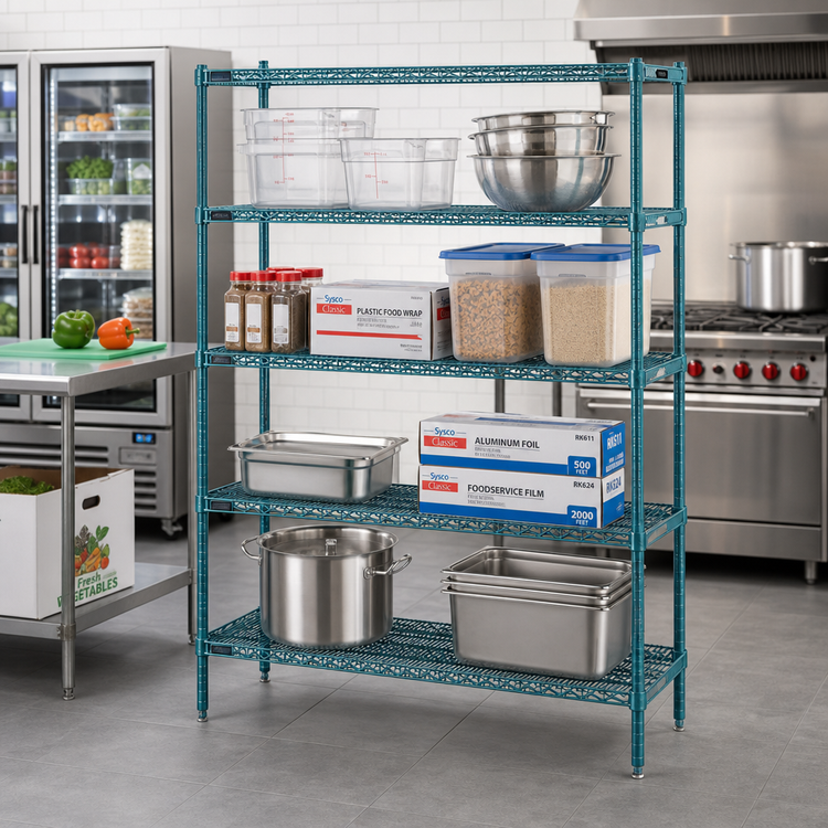 Product image #2 for EagleGard Red-i-Pak 4-Tier Wire Shelving Unit, 60 x 18 x 63 Inches, Blue-Green Hybrid Epoxy Finish