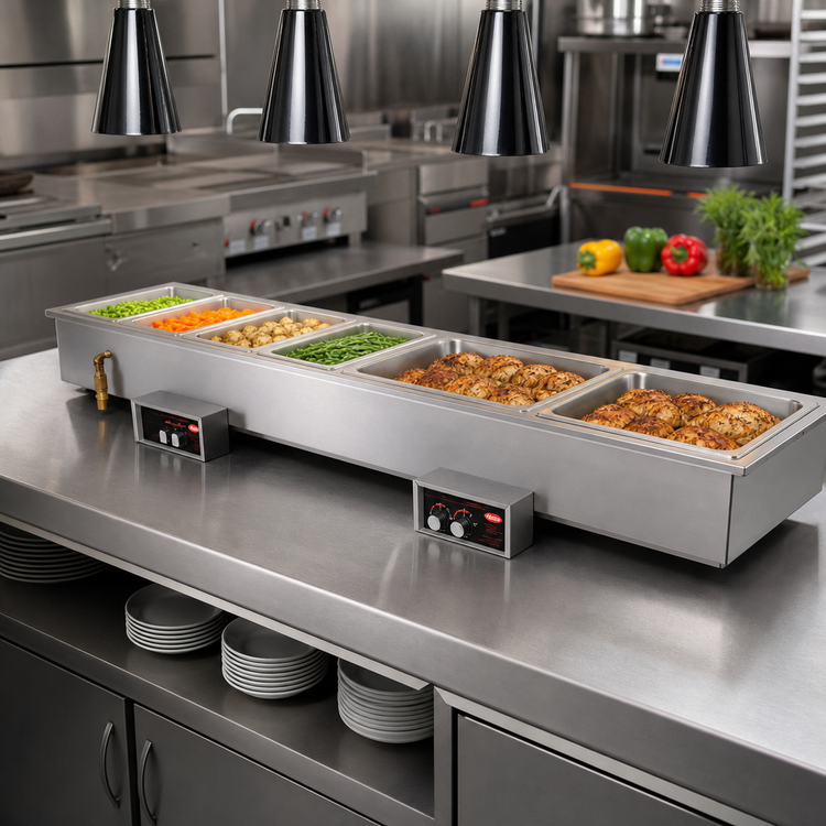 Product image #2 for Hatco Drop-In Modular Slim Heated Well with Manifold Drains, 4 Full-Size Pan Capacity, Insulated