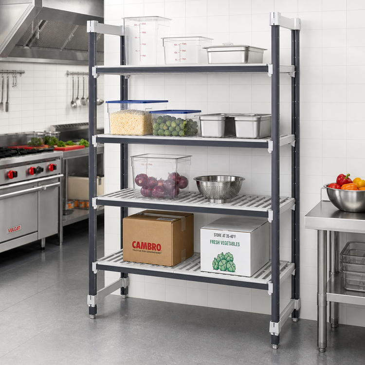 Product image #2 for Cambro Camshelving Elements XTRA 24" x 72" x 84" 5-Tier Vented Stationary Starter Polymer Shelving Unit