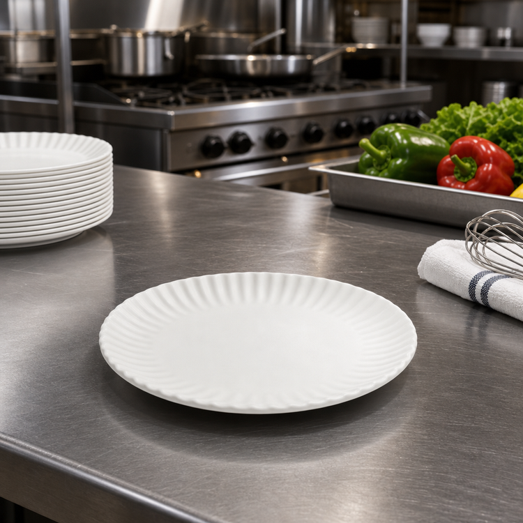 Product image #2 for American Metalcraft 8-7/8-Inch Round White Melamine Dinner Plate with Paper Plate Design