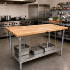 Thumbnail image #2 for John Boos TNS11 96" x 30" Wood Top Work Table, 2-1/4" Northern Hard Rock Maple, Stainless Steel Base with Undershelf