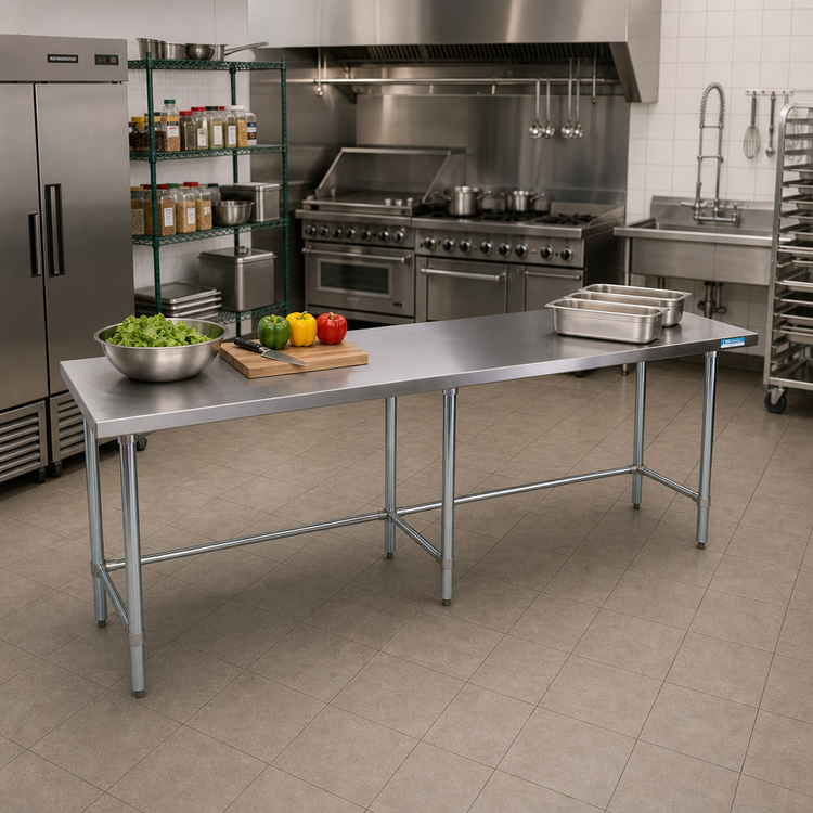 Product image #2 for BK Resources 84"W x 18"D Open Base Flat Top Stainless Steel Work Table with Galvanized Legs
