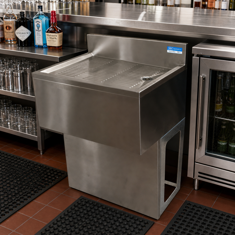 Product image #2 for BK Resources 18" x 18" Underbar Drain Board with Pedestal Base and Included Drain