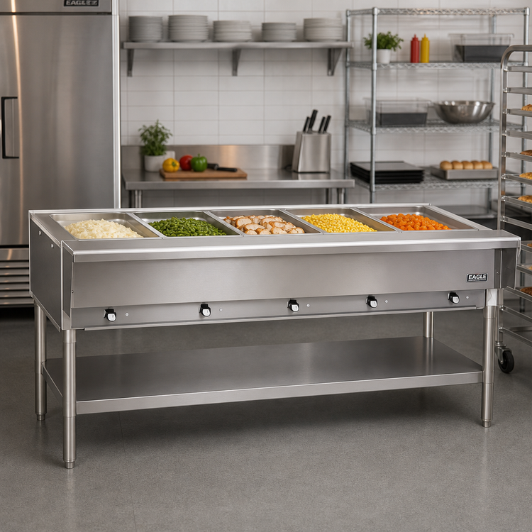 Product image #2 for Eagle Group 79-Inch Natural Gas Hot Food Table with 5 Dry Wells, Open Base and Undershelf