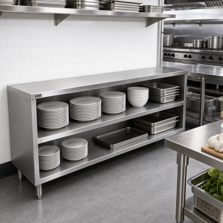 Product image #2 for John Boos Open Front Stainless Steel Dish Cabinet with Mid-Shelf, 144-Inch Wide