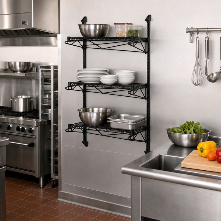 Product image #2 for Quantum Wall-Mounted Cantilever Starter Shelving Unit with 3 Wire Shelves