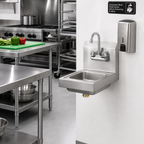 Thumbnail image #2 for Steel Works Stainless SWHS-15 Wall-Mount 304 Stainless Steel Hand Wash Sink with Gooseneck Faucet and Drain Basket