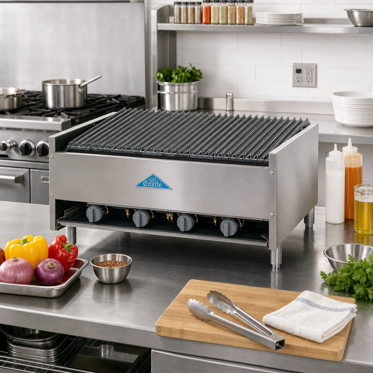 Product image #2 for Comstock-Castle Castle Series 36-Inch Countertop Gas Char-Broiler, 24-Inch Deep Frame, Lava Rock, Cast Iron Grates