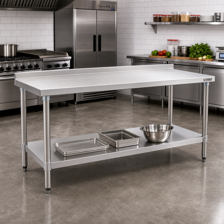 Product image #2 for Eagle Budget Series 72-Inch x 24-Inch 430 Stainless Steel Work Table with Rear Upturn and Adjustable Undershelf