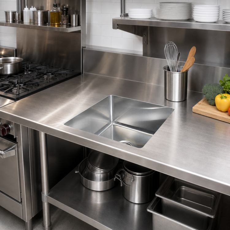 Product image #2 for John Boos Weld-In Undermount Single-Compartment Stainless Steel Sink, 20 x 20 x 8 Inch