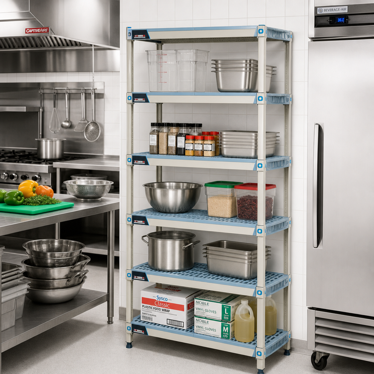 Product image #2 for MetroMax i 5-Shelf Add-On Polymer Shelving Unit, 24"W x 24"D x 74"H, Blue, Open Grid