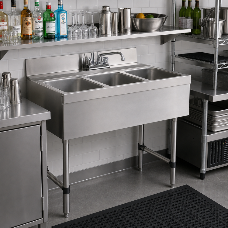 Product image #2 for Advance Tabco Special Value Series CRB-33C-X 3-Compartment Stainless Steel Bar Sink with 12-Inch Deck-Mount Faucet