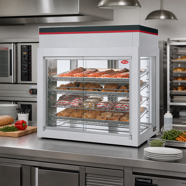 Product image #2 for Hatco Flav-R-Savor® WFST-2X Countertop Humidified Hot Food Merchandising Cabinet, 4-Door, 4-Shelf, Clear Anodized Finish