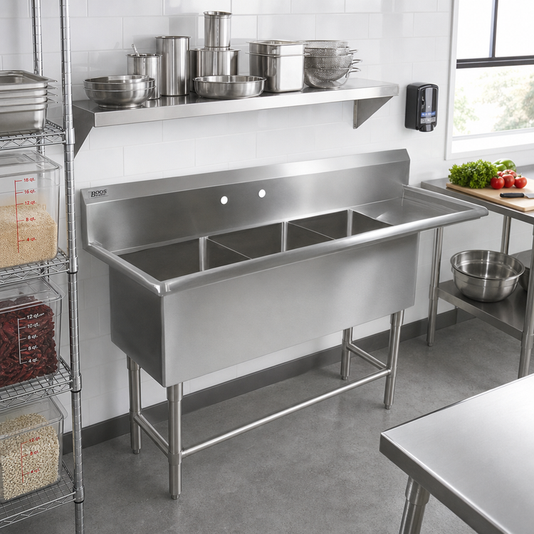 Product image #2 for John Boos Pro-Bowl 3-Compartment Stainless Steel Sink with 30-Inch Right Drainboard