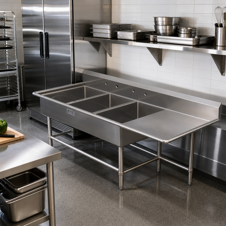 Product image #2 for John Boos Pro-Bowl 3-Compartment Stainless Steel Sink with 30-Inch Right Drainboard