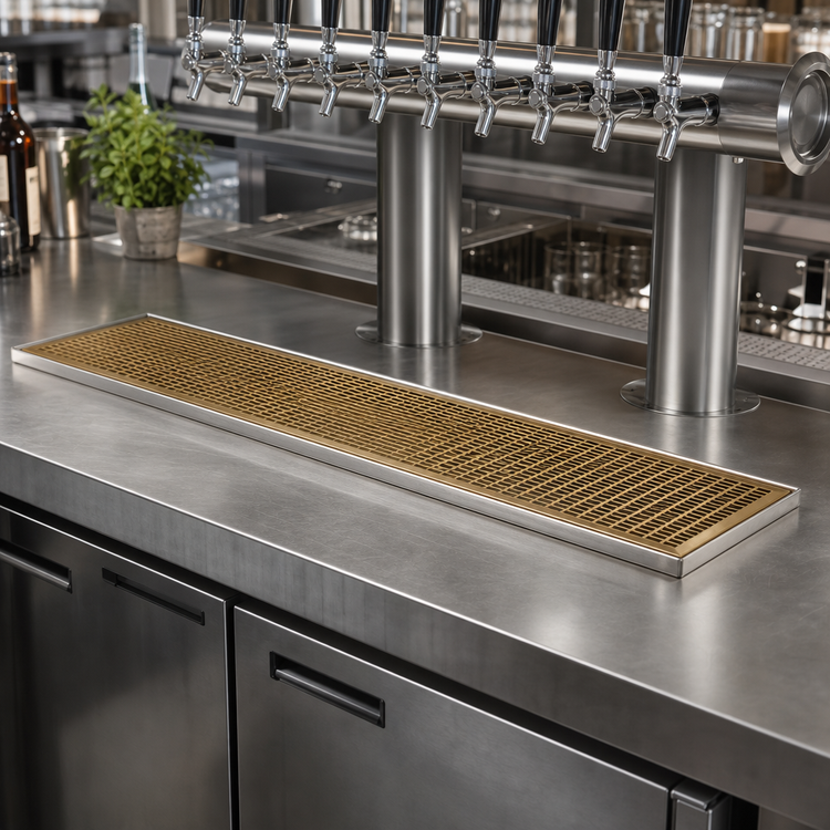 Product image #2 for Micro Matic 39-Inch Surface Mount Drip Tray Trough with PVD Brass Screen, Stainless Steel Construction