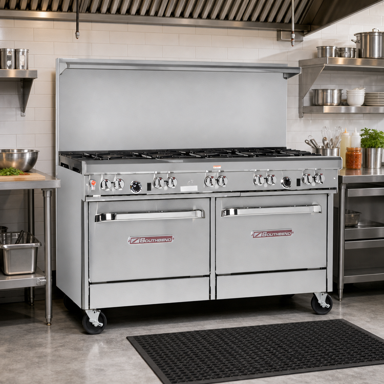 Product image #2 for Southbend Ultimate 60-Inch Gas Restaurant Range with 8 Open Burners, Standard Oven, and Cabinet Base