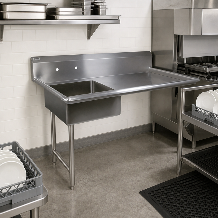 Product image #2 for John Boos Straight Soiled Undercounter Dishtable with 10-Inch Backsplash, 50 x 30 x 44 Inches