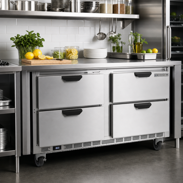 Product image #2 for Beverage-Air 60-Inch Wide Two-Section Undercounter Refrigerator with 4 Drawers