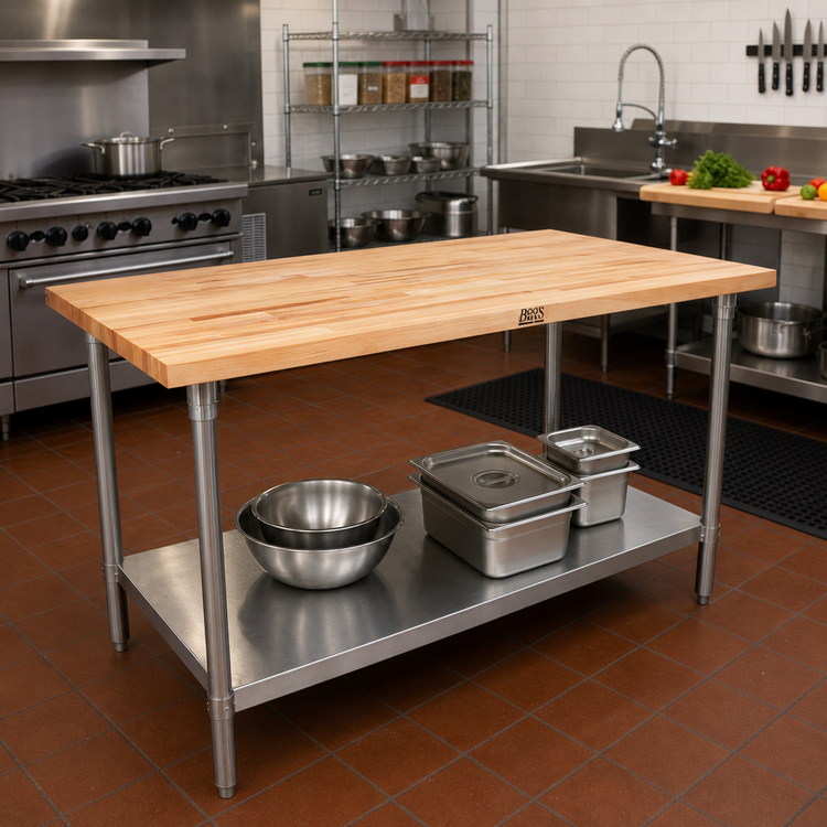 Product image #2 for John Boos TNS14 48-Inch x 36-Inch Northern Hard Rock Maple Wood Top Work Table with Stainless Steel Base and Adjustable Undershelf