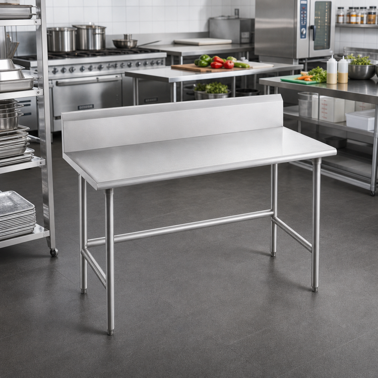 Product image #2 for Advance Tabco 48" x 24" 14-Gauge 304 Stainless Steel Work Table with 10" Backsplash and Open Base