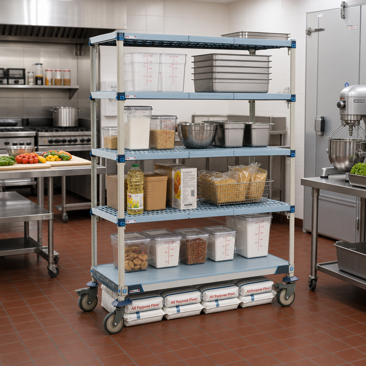 Product image #2 for MetroMax Q 5-Shelf Mobile Polymer Shelving Starter Unit, 60W x 18D x 80H