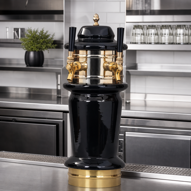 Product image #2 for Glastender Monaco 2-Faucet Glycol-Cooled Draft Dispensing Tower, Polished Brass, Ceramic Construction