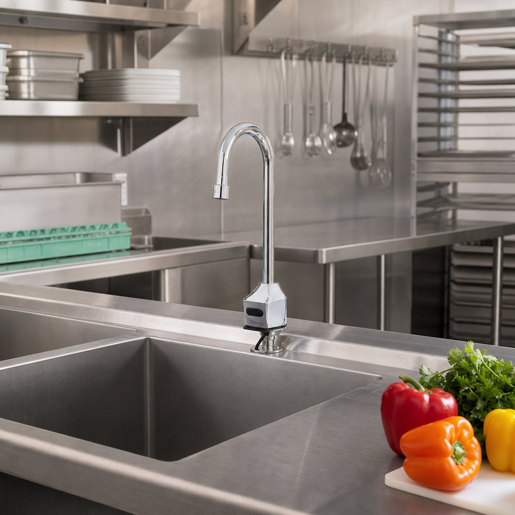 Product image #2 for T&S Brass ChekPoint Electronic Touchless Single-Hole Deck-Mount Gooseneck Faucet with 1.2 GPM Vandal-Resistant Aerator
