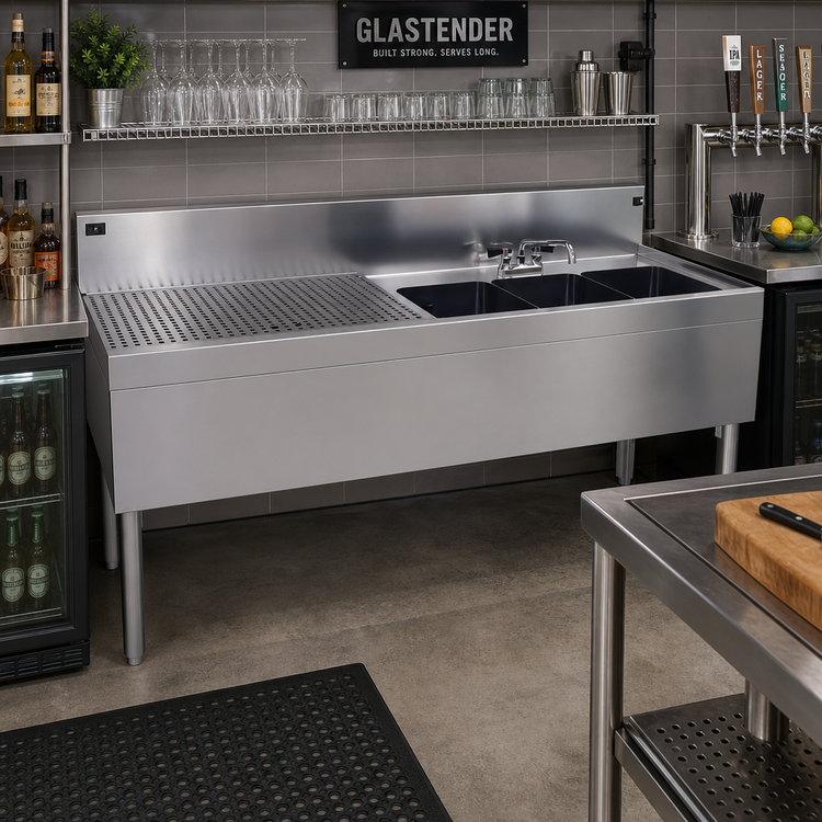 Product image #2 for Glastender 66-Inch Wide Three-Compartment Underbar Sink Unit with Left Drainboard