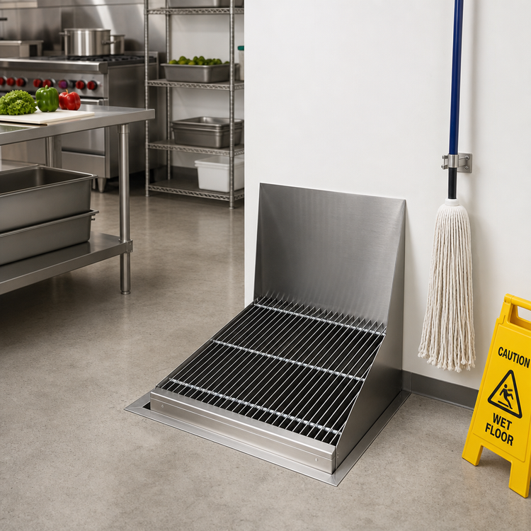 Product image #2 for Advance Tabco 33-3/8" x 24" Flush-With-Floor Recessed Mop Sink with Removable Grating and Strainer Basket