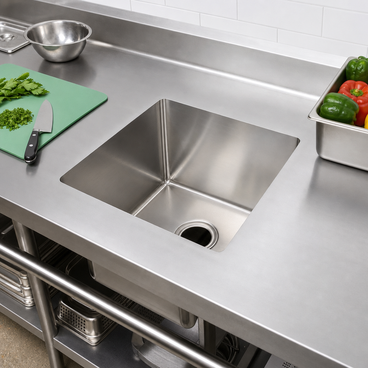Product image #2 for John Boos CUT1818144 1-Compartment Weld-In Undermount Stainless Steel Sink, 18" x 18" x 14"
